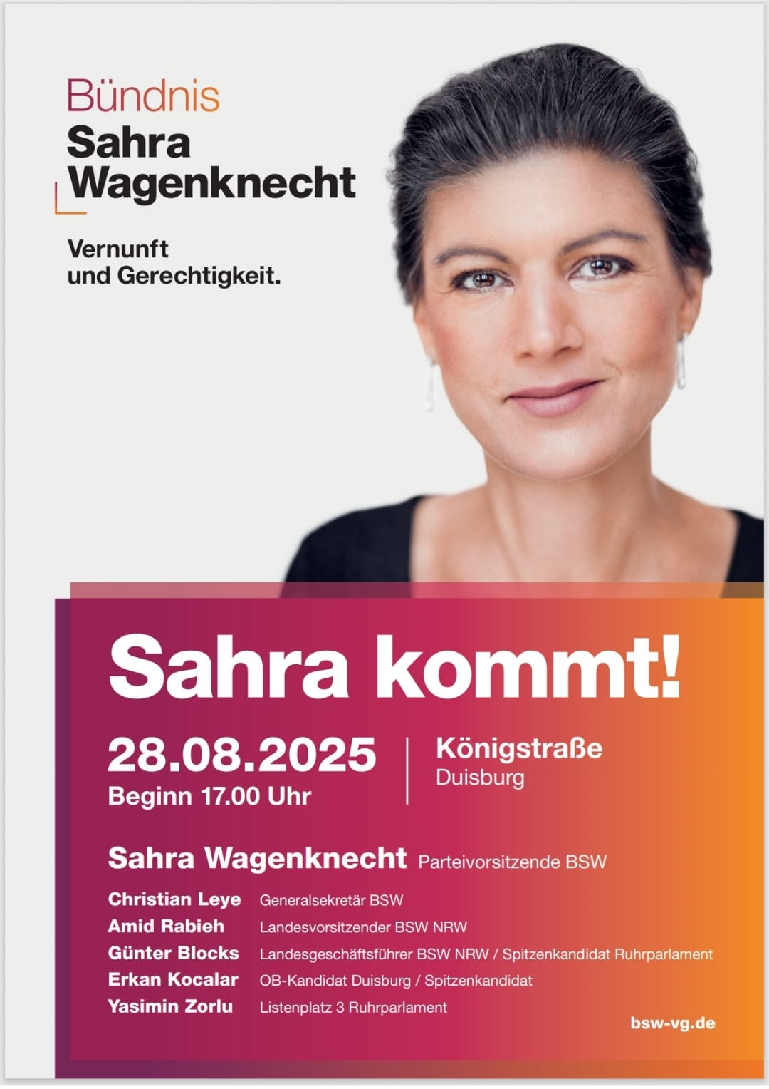 Gemeinsam für Duisburg: BSW-Wahlkampfveranstaltung mit Sahra Wagenknecht
